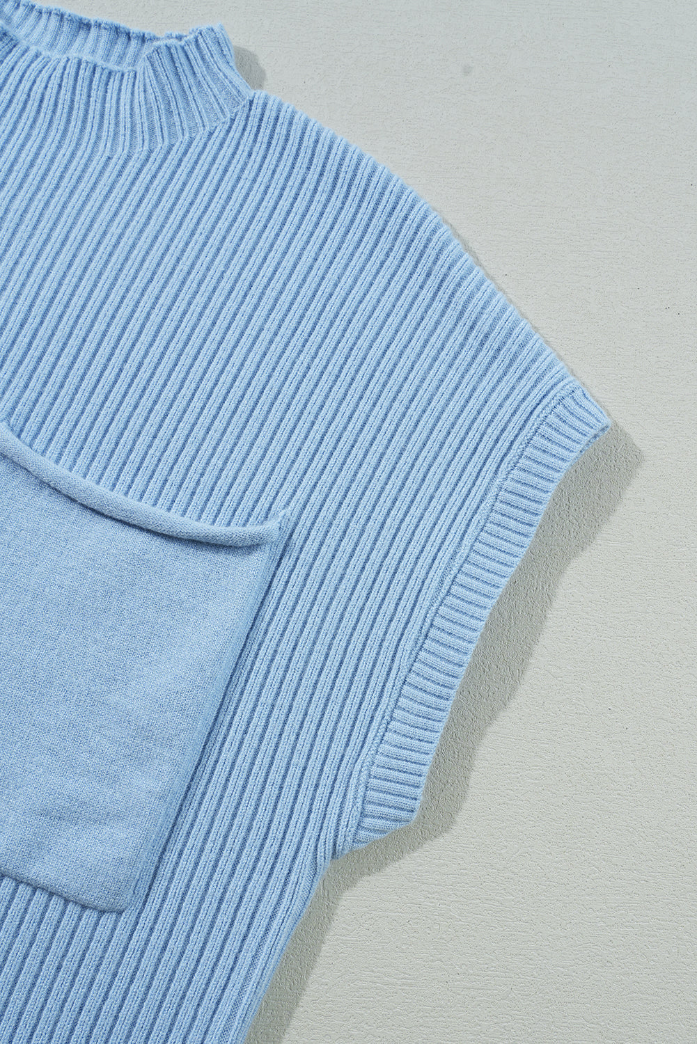 Patch Pocket Ribbed Knit Short Sleeve Sweater | Beau Blue