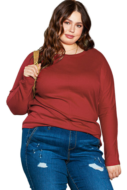 Piping Detail Plus Size Long Sleeve Top | Red Dahlia