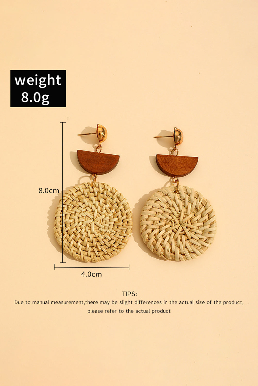 Wooden Woven Disc Dangle Earrings | Beige