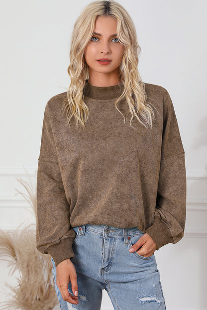 Drop Shoulder Crew Neck Pullover Sweatshirt | Brown