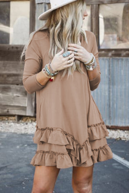 Scoop Neck Tiered Ruffled Hem Long Sleeve Mini Dress | Goat