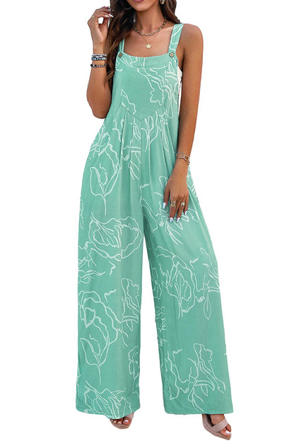 Printed Bib Wide Leg Overalls | Moonlight Jade