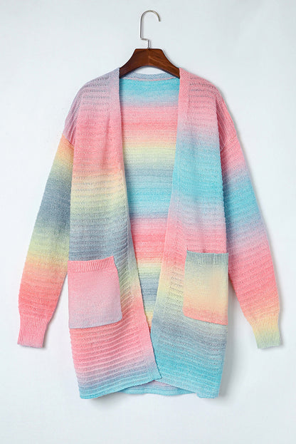 Gradient Knit Open Cardigan With Pockets | Green