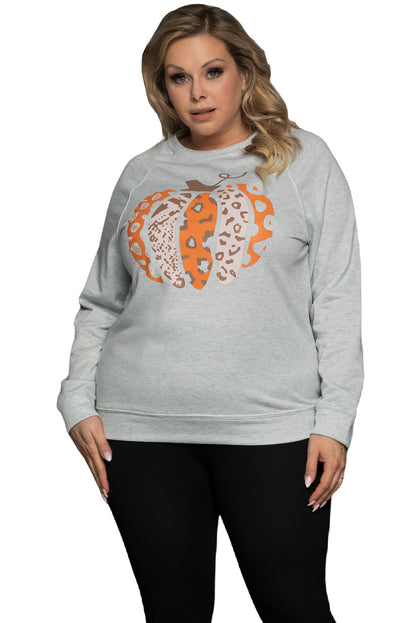 Halloween Pumpkin Leopard Print Plus Size Sweatshirt | Gray