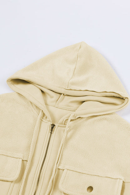 Flap Pocket Drawstring Hood Zip Up Jacket | Apricot