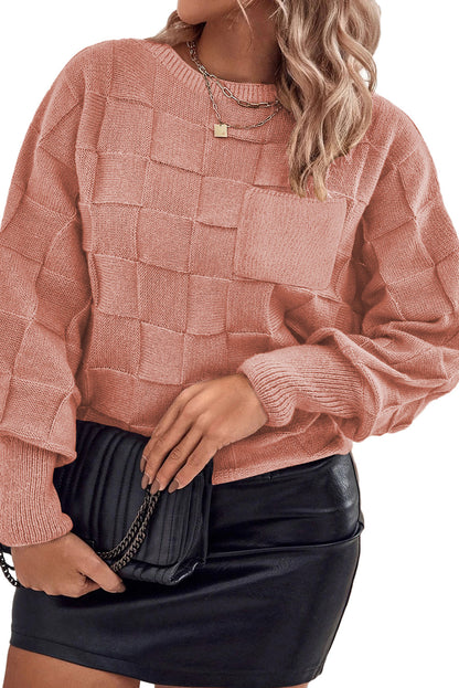 Solid Checkered Textured Knit Plus Size Sweater | Rose Tan