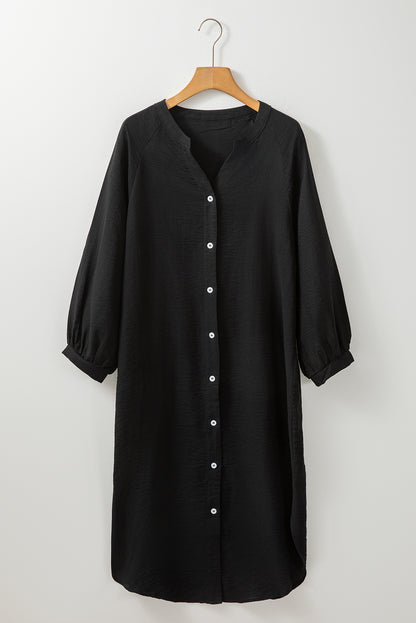 3/4 Sleeve Button Up Long Kimono | Black