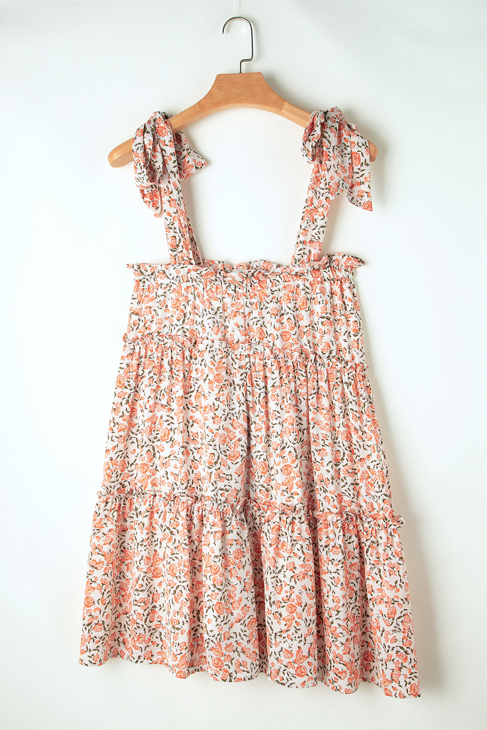 Rose Floral Knotted Straps Tiered Babydoll Dress | Orange