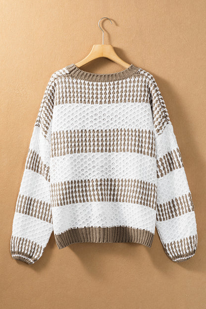 Vertical Stripes Two Tones Drop Shoulder Sweater | Multicolour