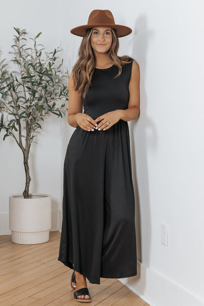 Open Back Wide Leg Jumpsuit | Black