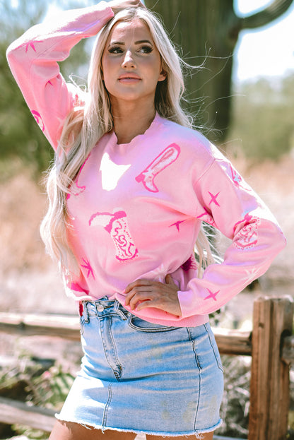 Western Cowboy Boot Sweater | Pink