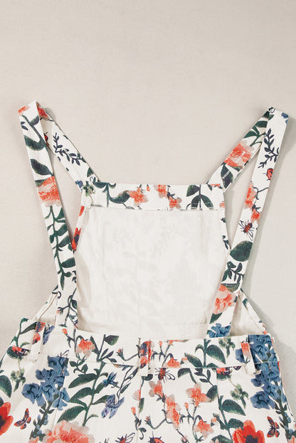 Floral Print Bib Open Back Romper | Beige