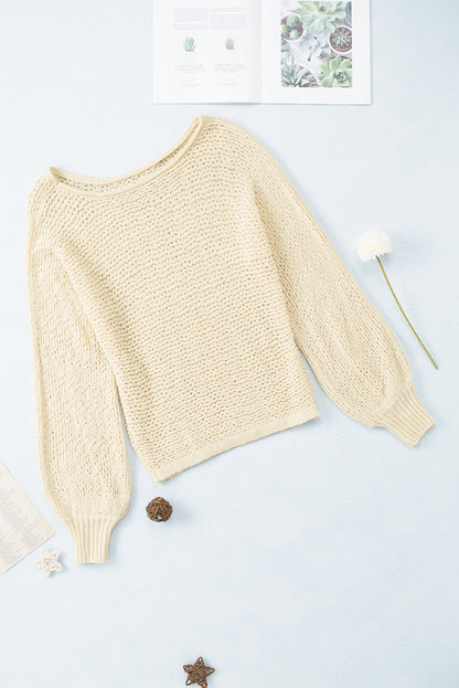 Sheer Openwork Knit Sweater | Apricot