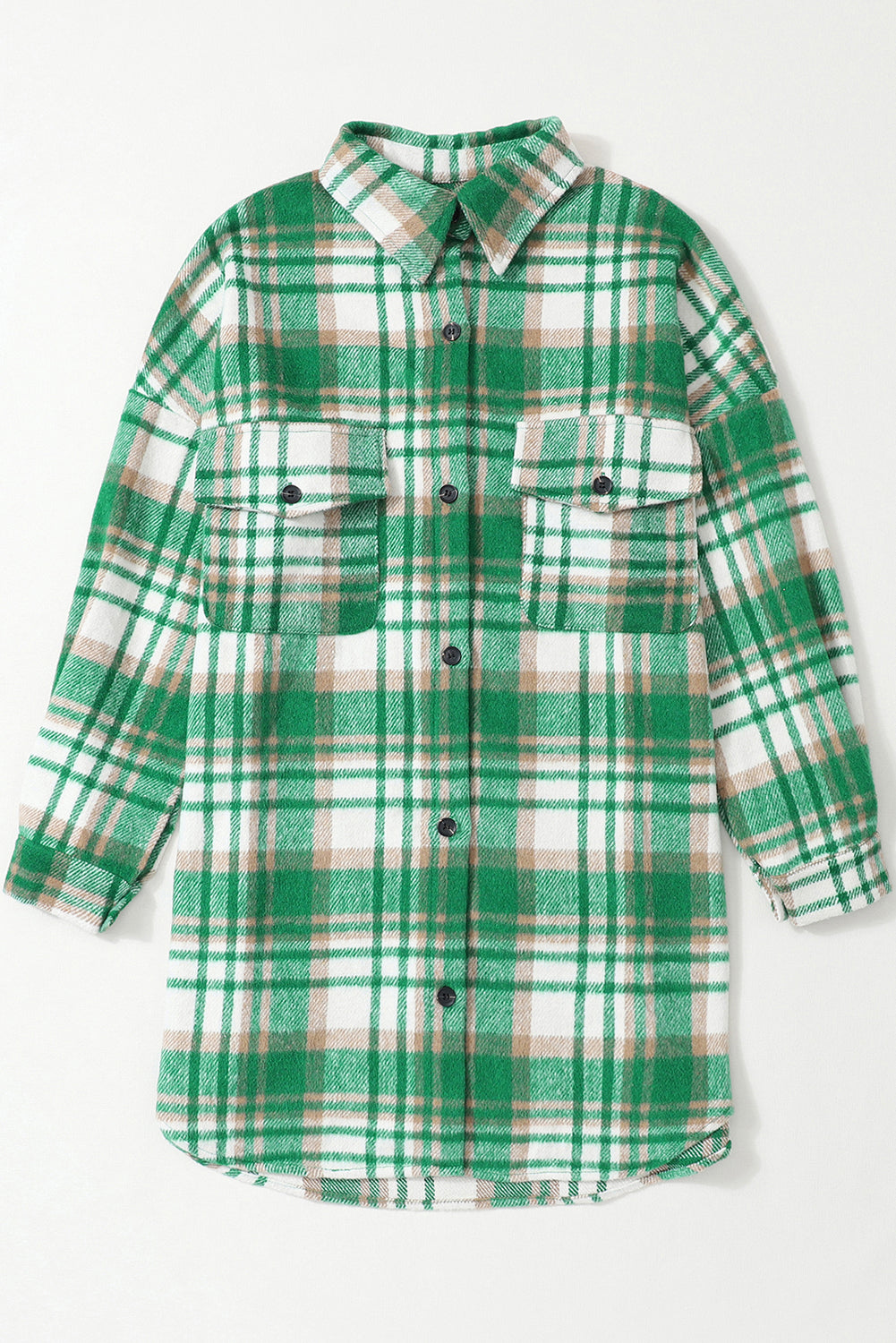 Plaid Flap Pocket Long Sleeve Shacket | Green