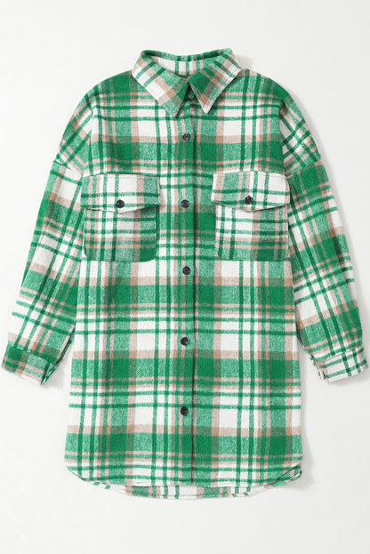 Plaid Flap Pocket Long Sleeve Shacket | Green