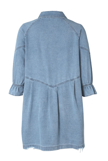 Buttoned Long Sleeve Denim Mini Dress | Sky Blue