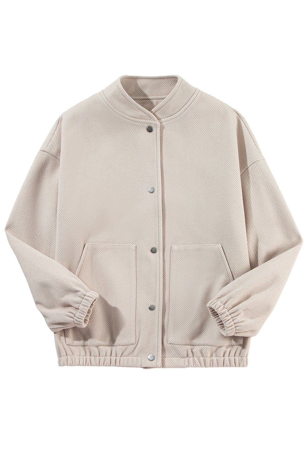 Baseball Collar Snap Button Pocketed Bomber Jacket | Beige