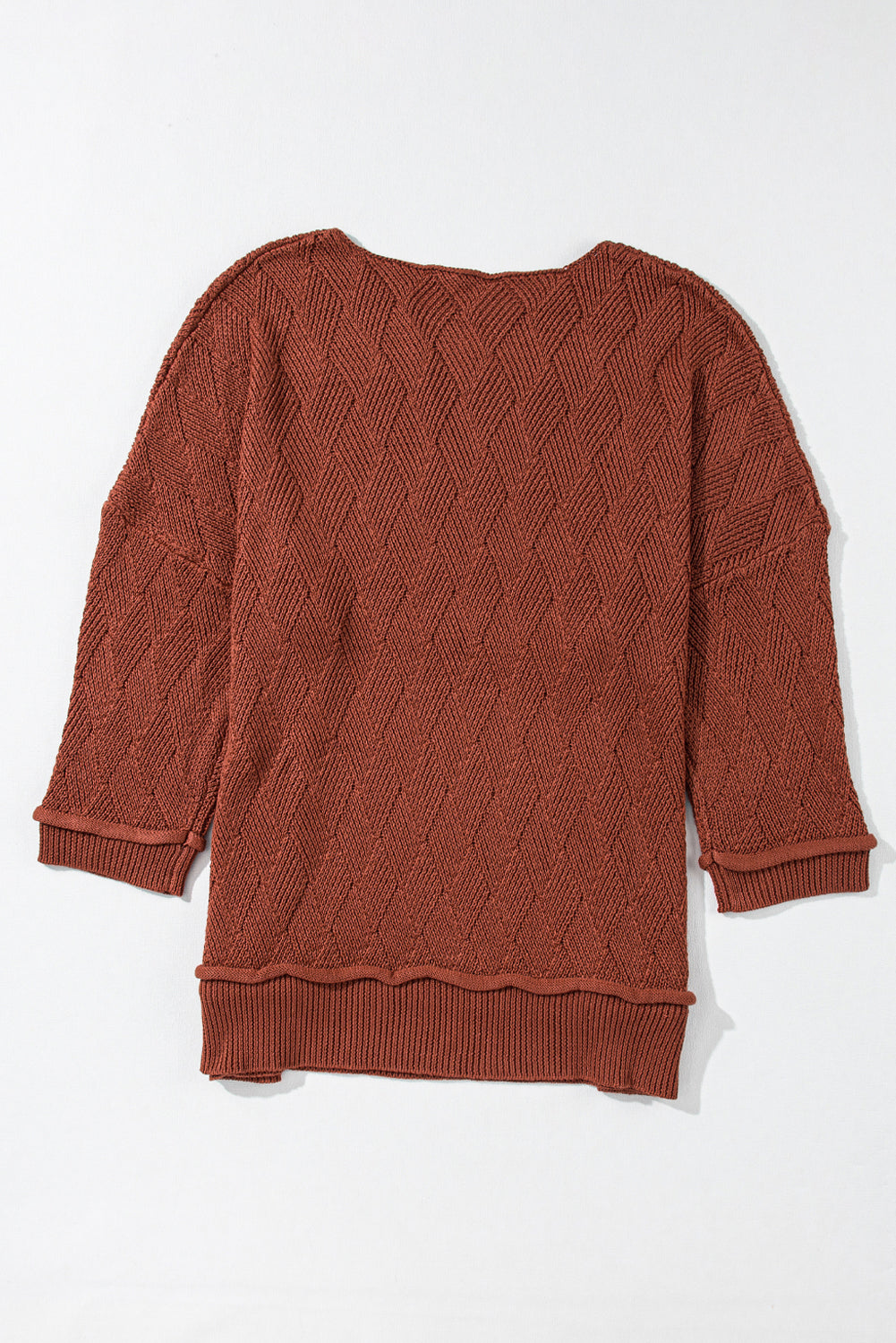 Solid Colour Textured Crew Neck Loose Sweater | Gold Flame