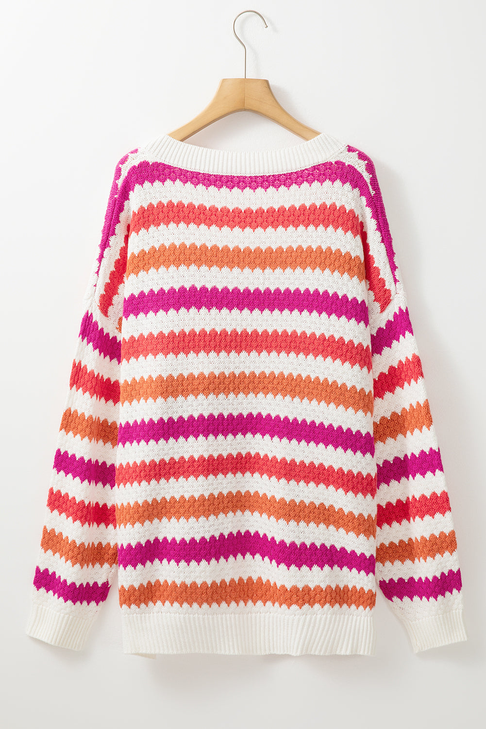 V Neck Drop Shoulder Plus Size Sweater | Pink Stripe