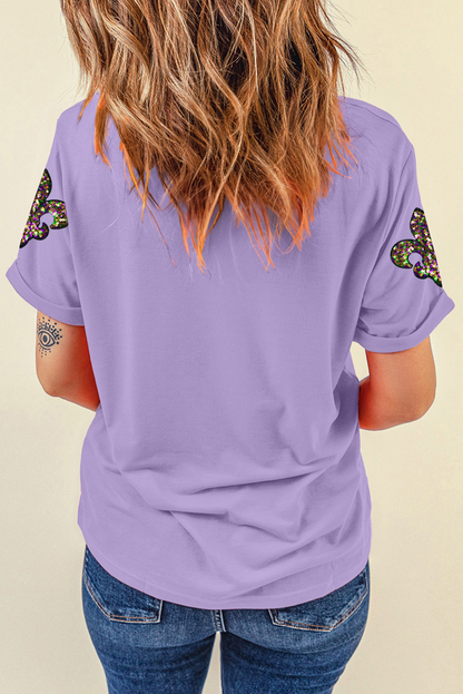 Sequined Fleur De Lis Mardi Gras Fashion Tee | Wisteria