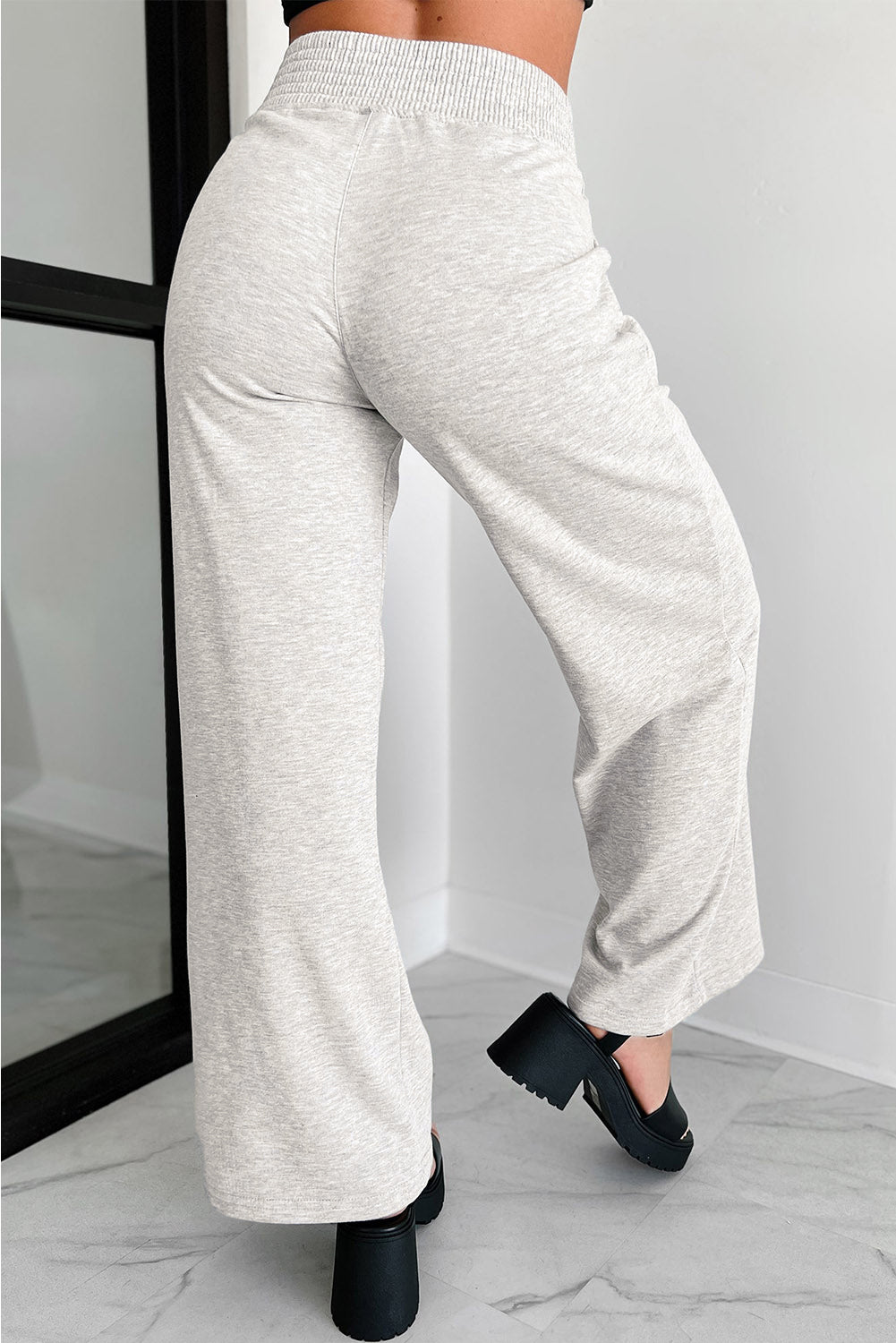 Cross-Waist Wide Leg Lounge Pants | Light Grey