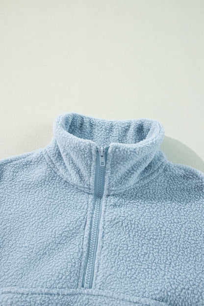 Collared Zipper Drop Shoulder Fleece Sweatshirt | Myosotis