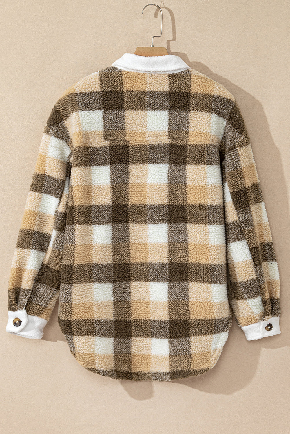 Plaid Sherpa Flap Pocket Shacket | Khaki