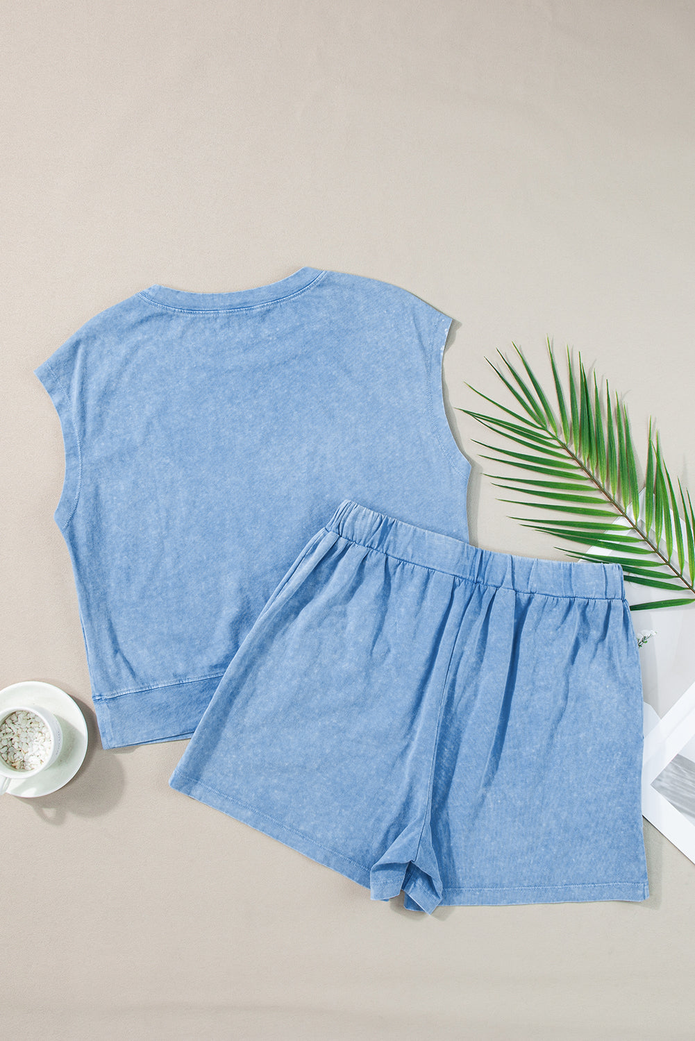 Mineral Wash Tee And Drawstring Shorts Set | Dusk Blue