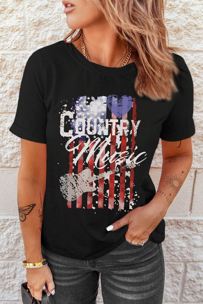 Country Music American Flag Graphic T Shirt | Black