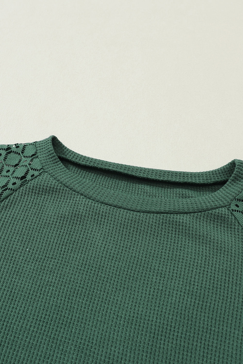 Green Lace Long Sleeve Textured Pullover | Blackish Green