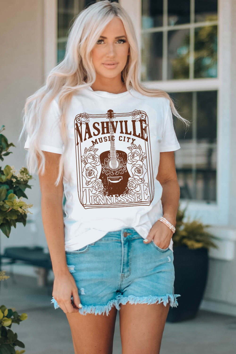 Nashville Music City Graphic Crew Neck Tee | White