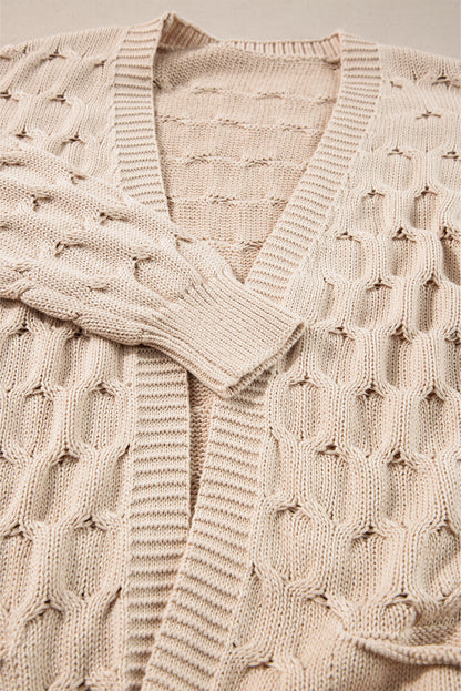 Cable Knit Eyelet Side Pockets Baggy Cardigan | Jet Stream