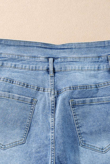 Button Fly High Waist Roll Edge Denim Shorts | Dusk Blue