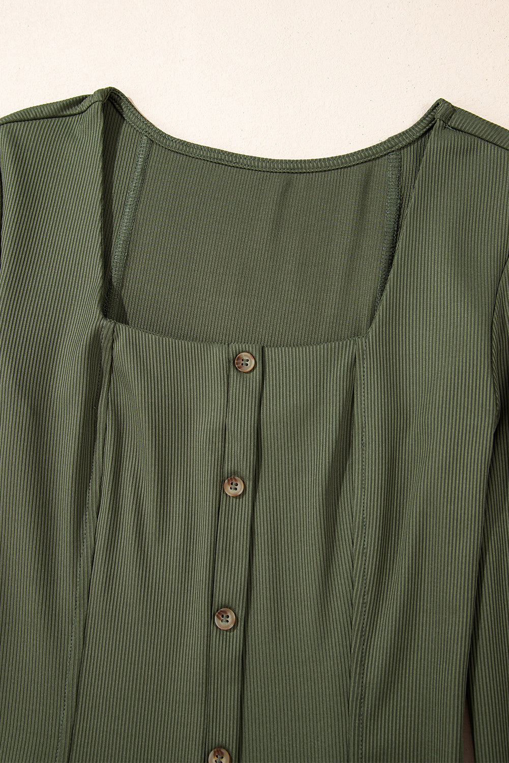 Rib Knit Square Neck Buttoned Long Sleeve Mini Dress | Guacamole Green