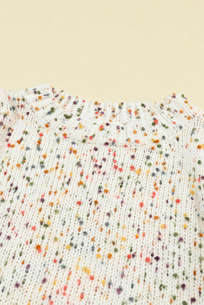 Colourful Confetti Dots Cable Knit Crew Neck Sweater | Beige