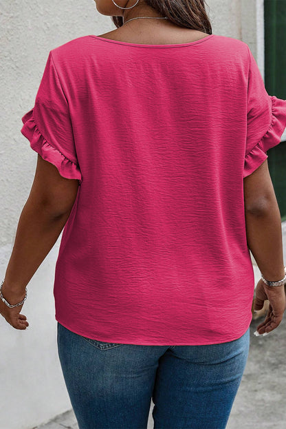 Ruffled Short Sleeve Plus Size Top | Bright Pink