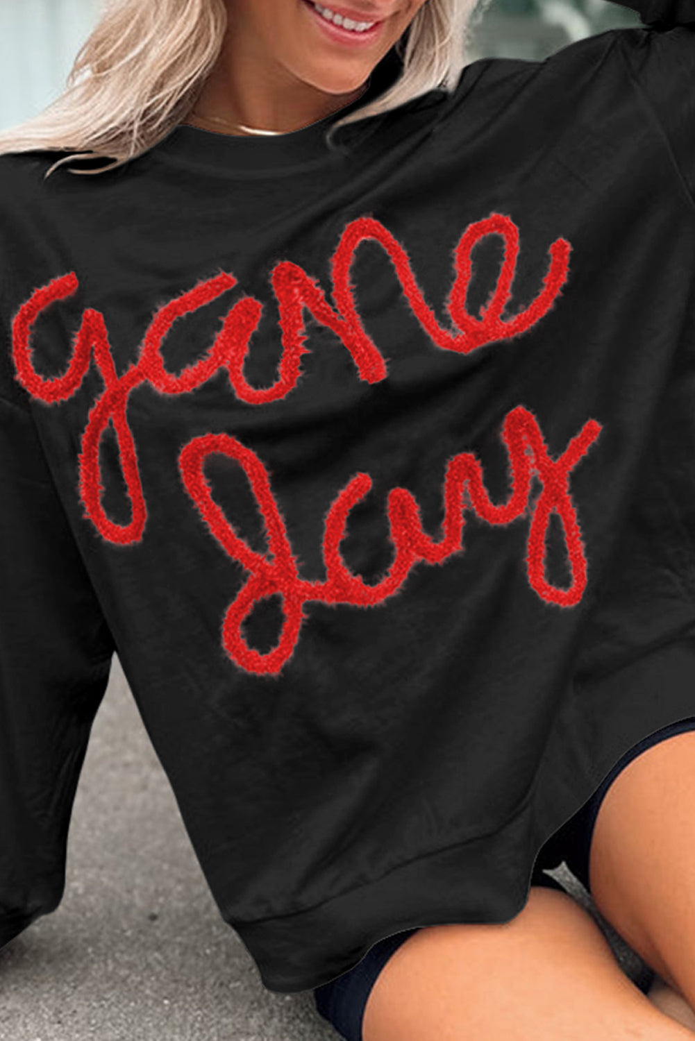 Tinsel Game Day Drop Shoulder Graphic Sweatshirt | Black