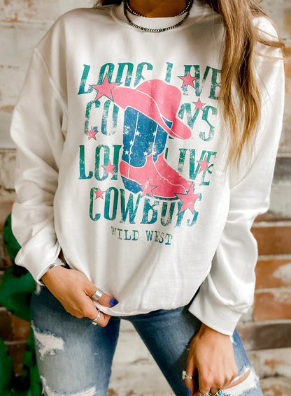 Long Live Cowboy Wild West Graphic Sweatshirt | White