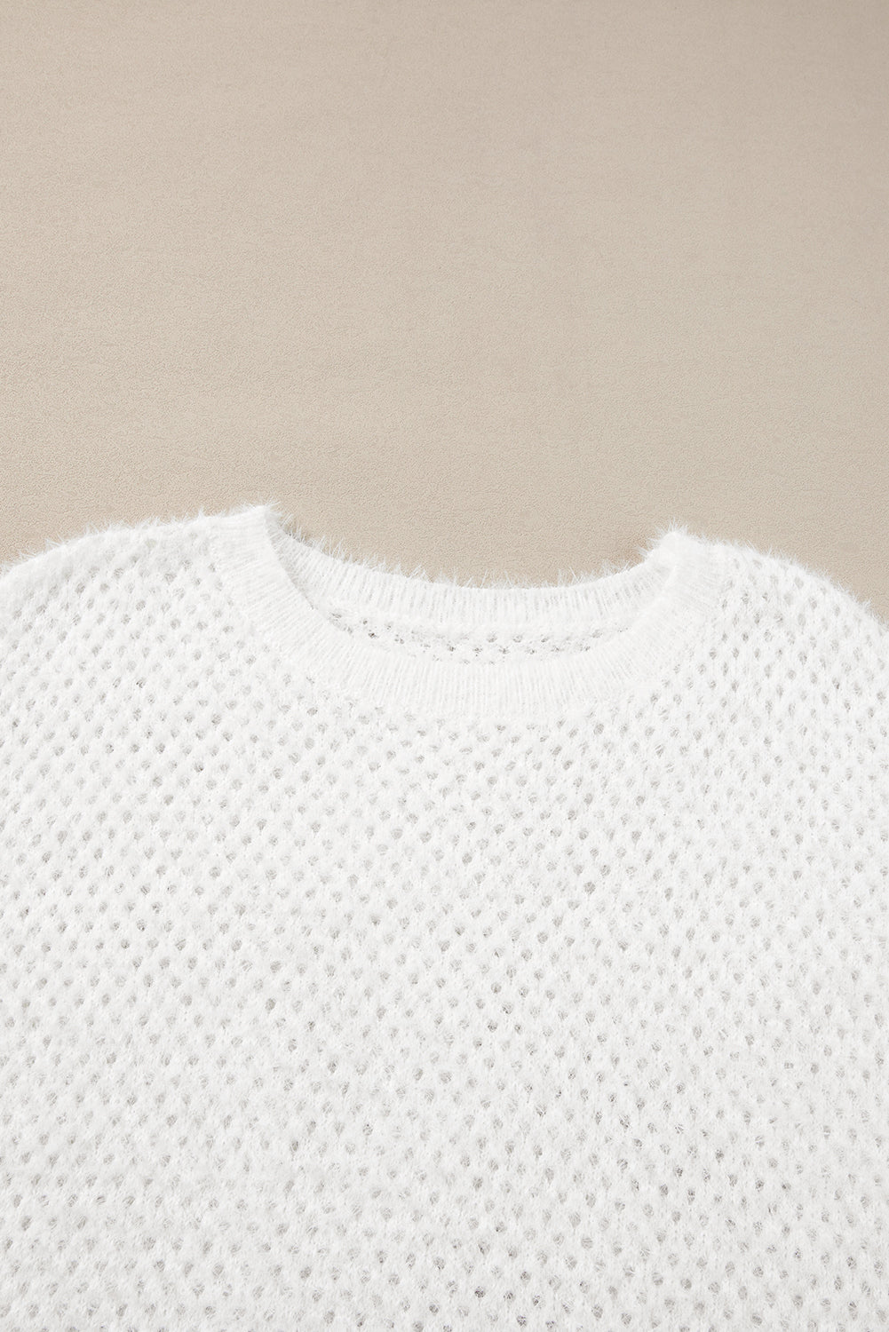 Fuzzy Eyelet Knitted Sweater T-Shirt | White