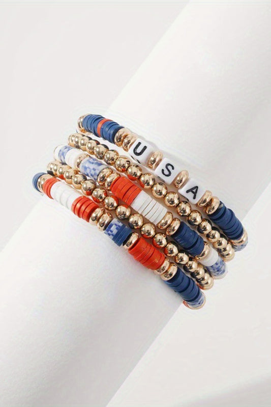 Multicolour 5pcs USA Independence Day Beaded Bracelet Set