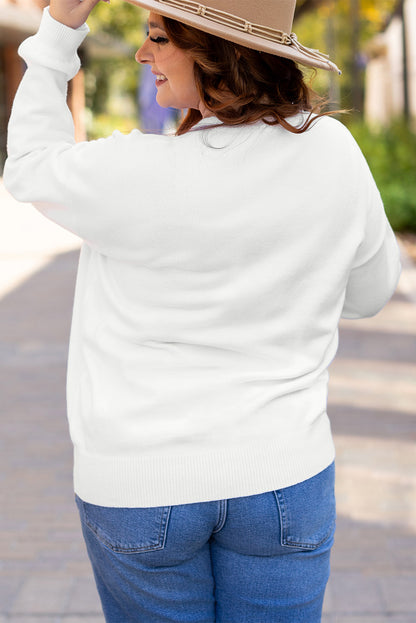 Plus Size Thankful Ivory Embroidered Sweater | White