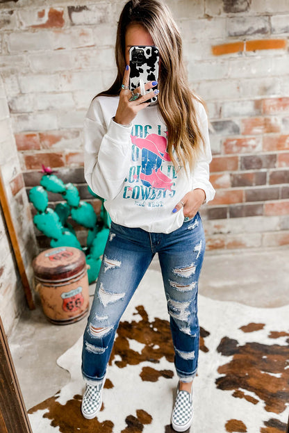 Long Live Cowboy Wild West Graphic Sweatshirt | White