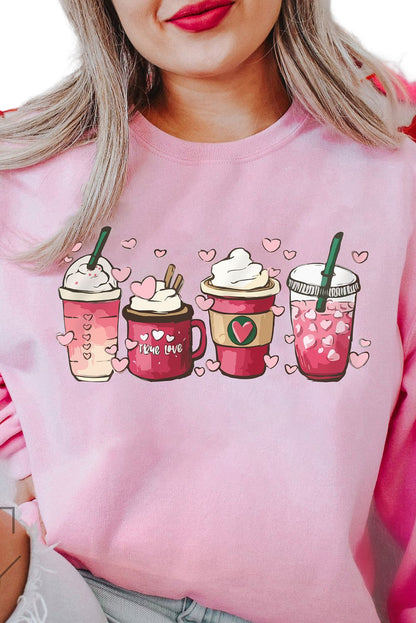 Valentines Sweet Drinking Graphic Print Sweatshirt | Pink