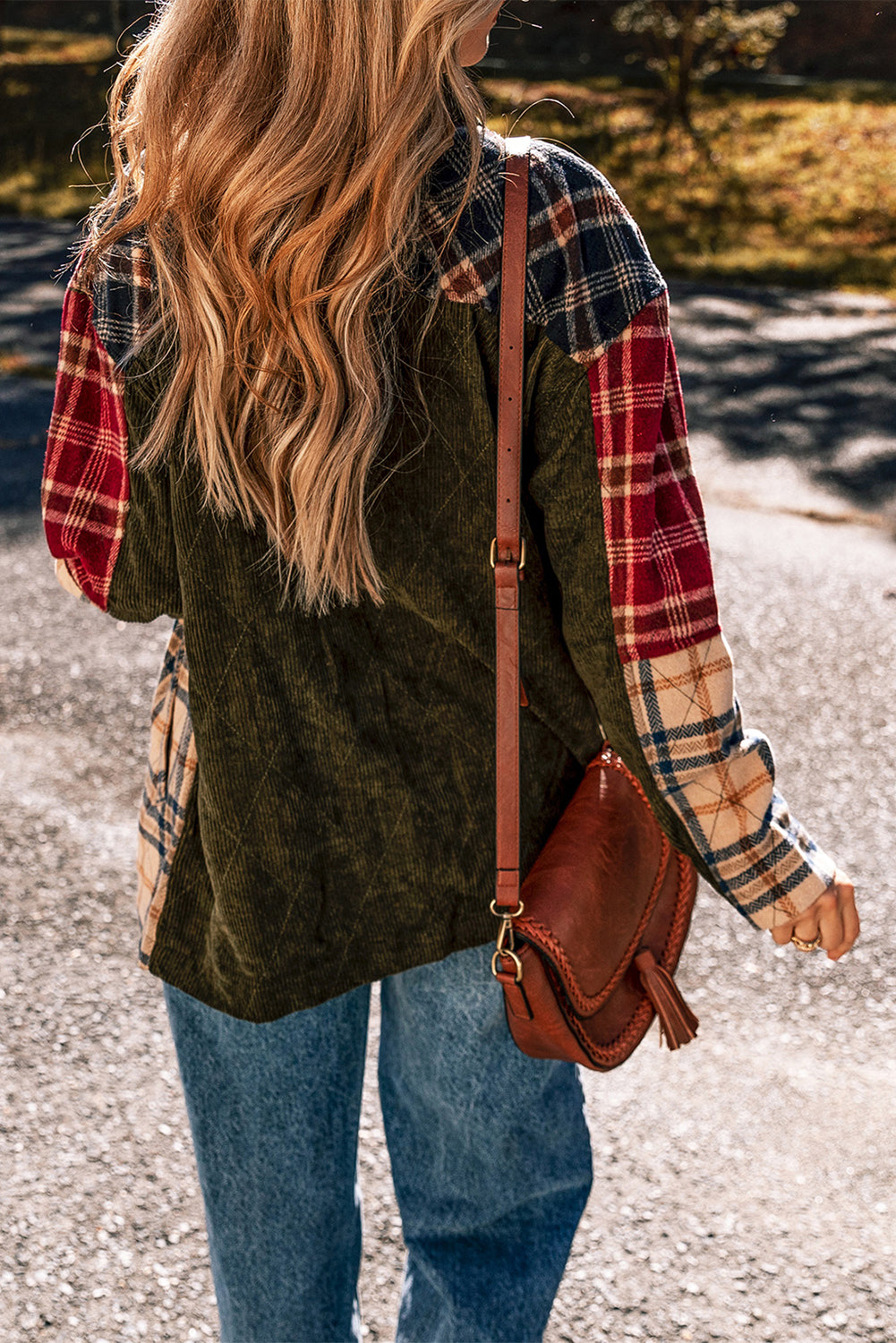 Mixed Plaid Patchwork Retro Shacket | Red