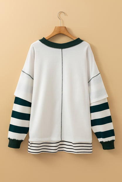 Colourblock Sleeve Exposed Seam Fake-2-Piece Sweatshirt | White Stripe