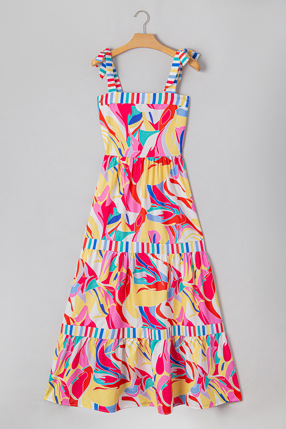 Abstract Print Striped Trim Maxi Sundress | Multicolour