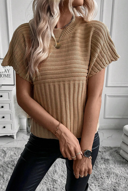 Rib Knitted Wide Sleeve Sweater T Shirt | Light French Beige