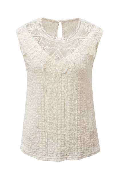 Guipure Lace Crochet Keyhole Back Tank Top | Apricot