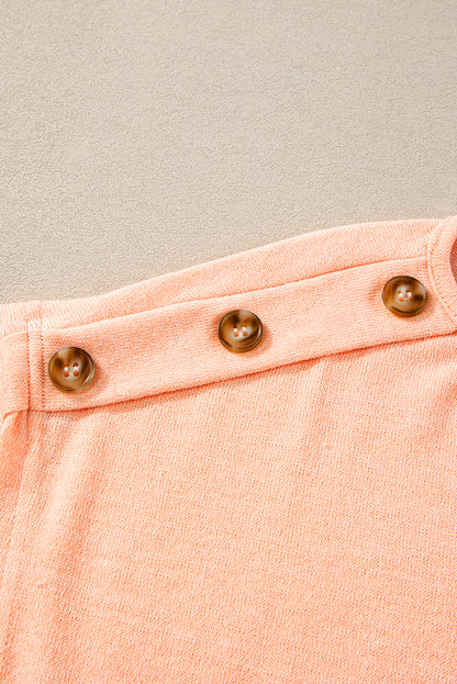 Button Detail Batwing Sleeve Casual Tee | Apricot Pink