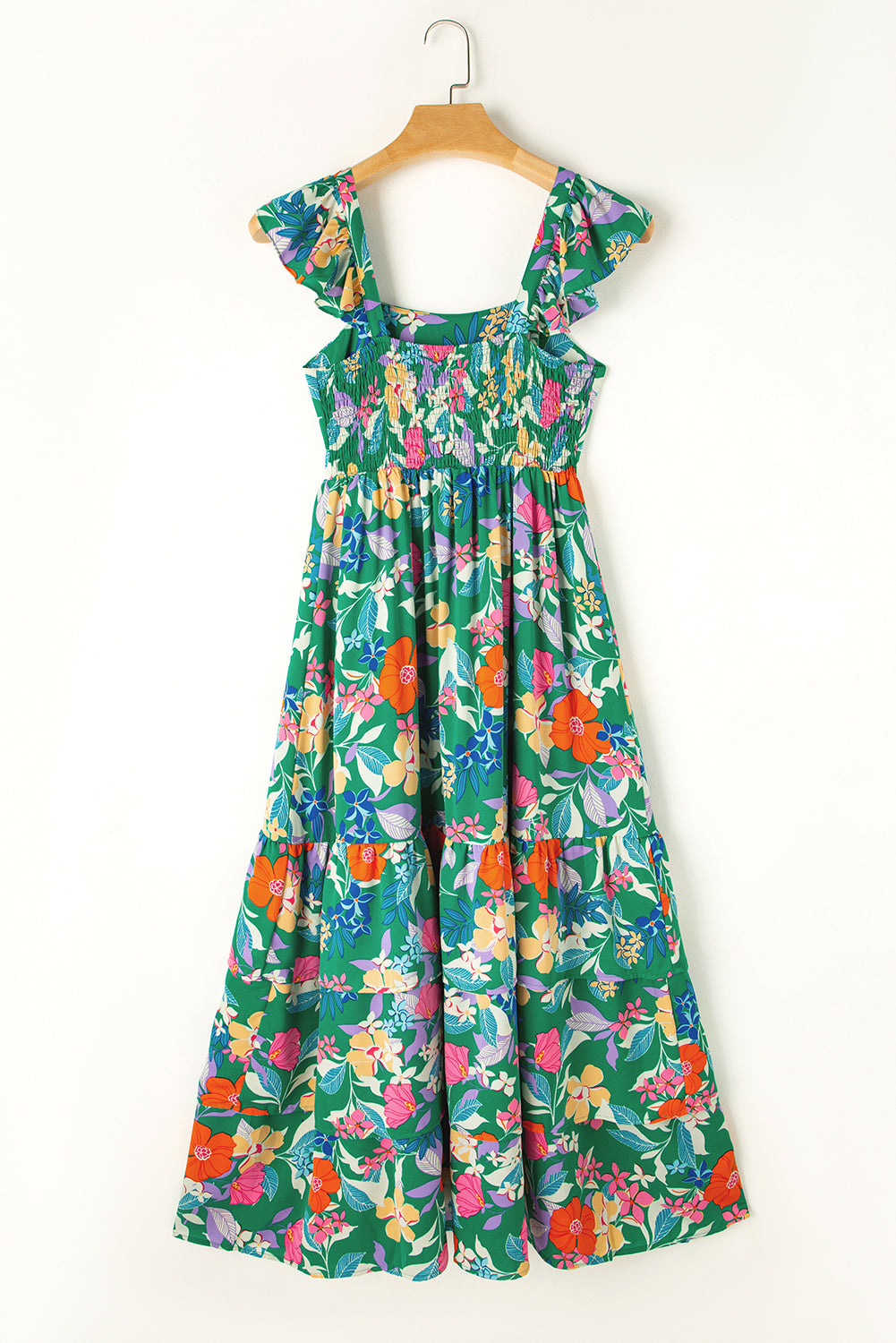 Floral Print Sleeveless Ruffle Tiered Maxi Dress | Green